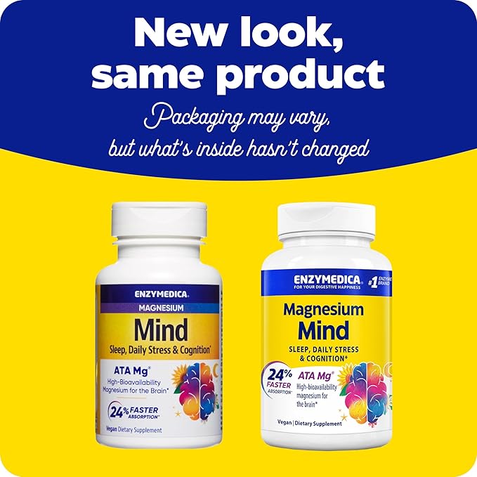 Enzymedica, Magnesium Mind with ATA Mg, 24% Faster Absorption, High-Bioavailability Magnesium for Sleep, Stress & Cognition, 60 Count
