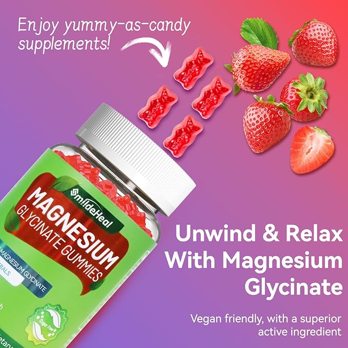Magnesium Glycinate Gummies 600mg, Magnesium Gummies for Women & Men, with Magnesium L-Threonate 300mg, CoQ10 and Black Pepper, Vegan (120 Count)