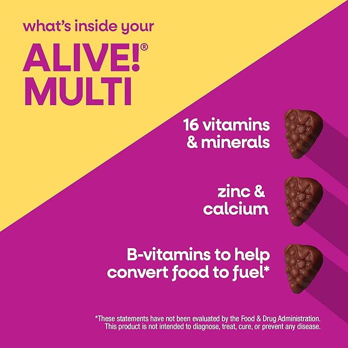 Nature’s Way Alive! Women’s 50 Plus Multivitamin Gummy, Daily Chewable Multivitamins with B-Vitamins, Vitamin D3, Calcium, Supports Heart, Brain & Bone Health,* Mixed Berry Flavored, 60 Count