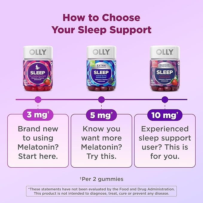 OLLY Sleep Gummy, 3 mg Melatonin, L-Theanine, Chamomile, Lemon Balm, Sleep Aid, Strawberry, 60 Count