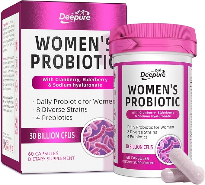 Deepure Probiotics and Prebiotics for Women - 30 Billion CFU Supports Vaginal pH Balance 8 Diverse Strains Enhance Urinary Tract Health Digestive Function & Boosts Immune System 60 Capsules
