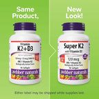 Webber Naturals Super Vitamin K2 MK-7 120 mcg with Vitamin D3, 90 Softgels, Supports Bones, Teeth, and Cardiovascular System