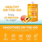 Designer Wellness Protein Smoothie, Real Fruit, 12g Protein, Low Carb, Zero Added Sugar, Gluten-Free, Non-GMO, No Artificial Colors or Flavors, Peach Mango, 12 Count