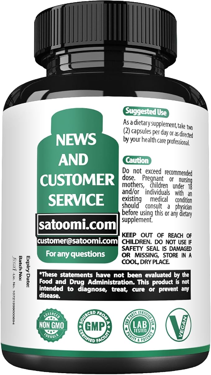Satoomi 8in1 Cortisol Manager with Magnesium Glycinate, Ashwagandha, Rhodiola Rosea, Lions Mane & More - Cortisol Reducer Supplement Men & Women - 60 Capsules