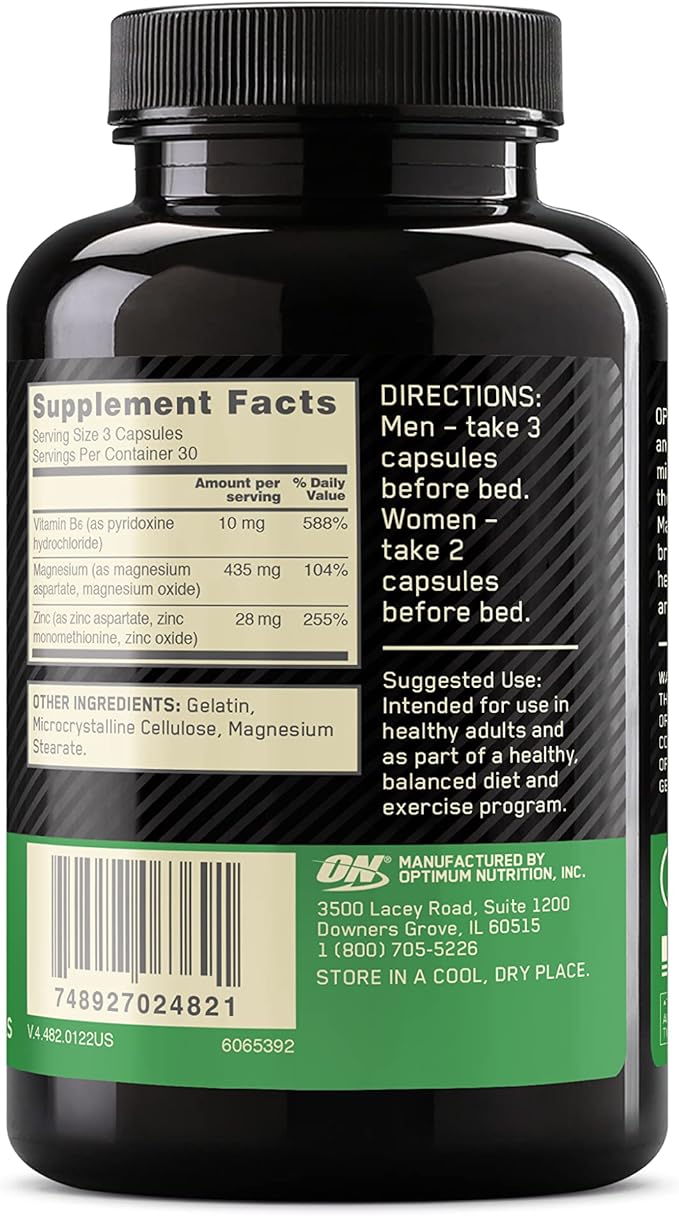 Optimum Nutrition Muscle Recovery and Endurance Supplement for Men and Women, Zinc and Magnesium Supplement, 90 Count