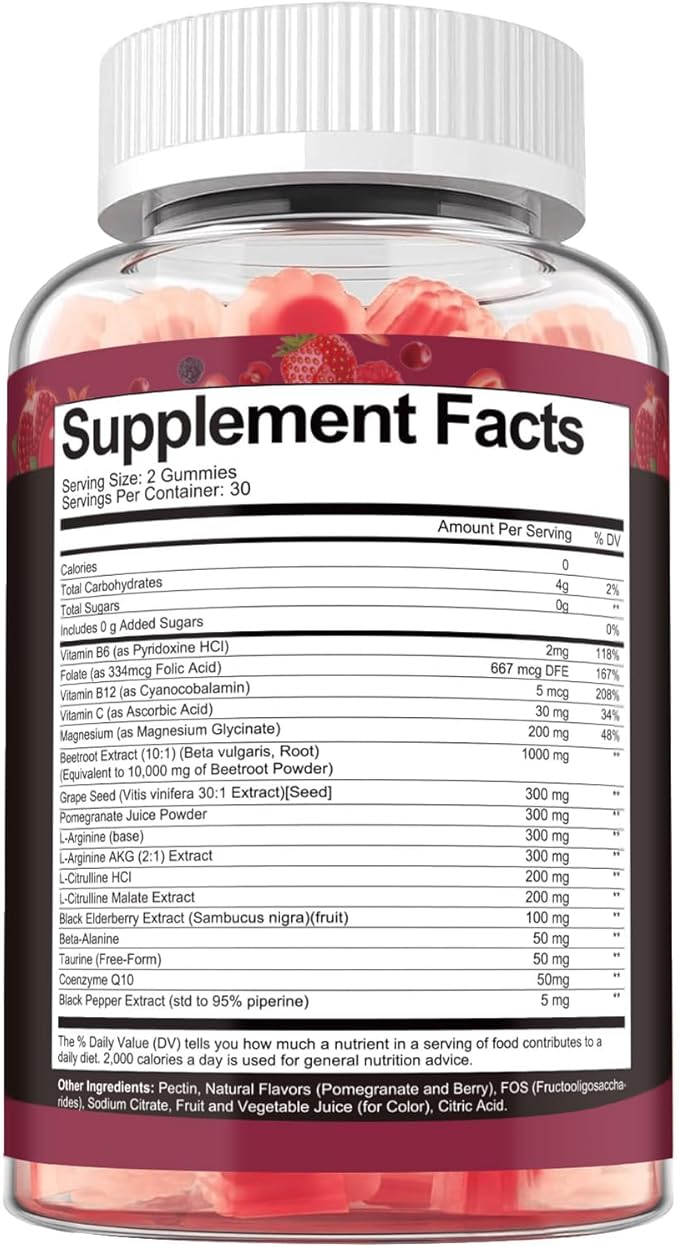 Totaria (2 Packs) Beet Root Gummies - Beetroot Supplement with Grape Seed, Pomegranate, Vitamin C, B12 & B3 - Nitric Oxide Gummies for Heart, Energy, Muscle & Circulation Support Vegan, Non-GMO