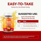 Iron Supplement Gummies with Lactoferrin, Vitamin C, B6, B12 & Zinc – Gentle, Vegan, Sugar-Free – Supports Healthy Blood, Immune Health & Energy – for Women, Men & Kids – Orange Flavor, 60 Count