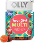 OLLY Teen Girl Multi Gummy, Healthy Skin and Immune Support*, Essential Vitamins, Biotin, Zinc, Chewable Multivitamin, Strawberry Melon Flavored, 50 Day Supply - 100 Count