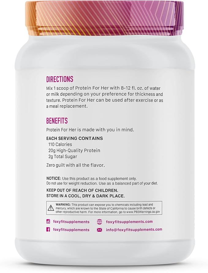 FoxyFit Protein for Her, Double Chocolate Whey Protein Powder with CLA and Biotin for a Healthy Glow (1.85 lbs)