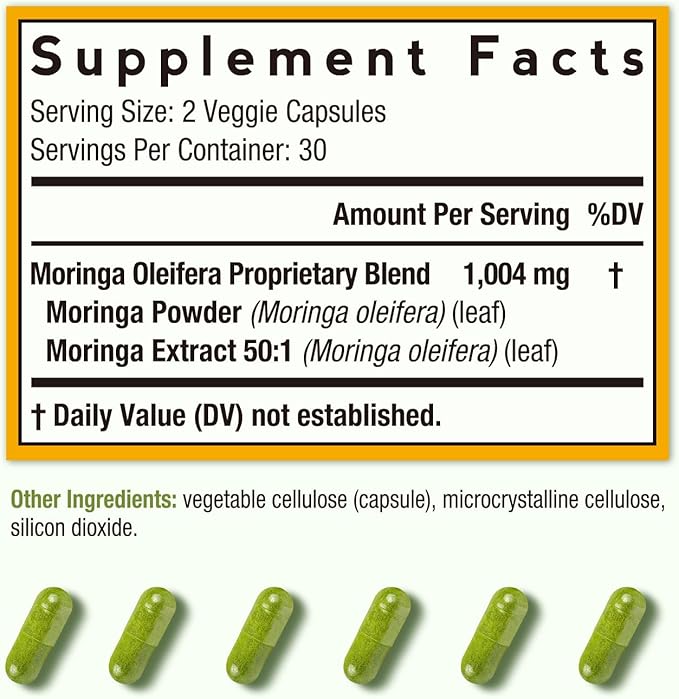 Doctor's Recipes Moringa, Complete Green Superfood, Natural Antioxidant Support, Non-GMO, 60 Vegan Caps, No Caffeine Soy Gluten