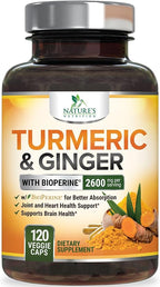 Turmeric Curcumin Supplement - 2000mg Organic Turmeric Per Serving - 95% Curcuminoids, Ginger & BioPerine Black Pepper for Best Absorption - Natural Vegan Joint Support, Bottled in USA - 120 Capsules