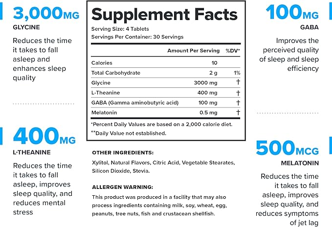 LEGION Lunar Natural Sleep Aid Chewable Tablets with Melatonin, L-Glycine, 30 Serving