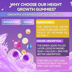 Height Growth Gummies for Kids & Teens - Calcium, Vitamin D3 + K2, Zinc, Magnesium, L-Arginine - Teen Multivitamin Gummies for Children Bone Strength and Immunity - 60 Gummies