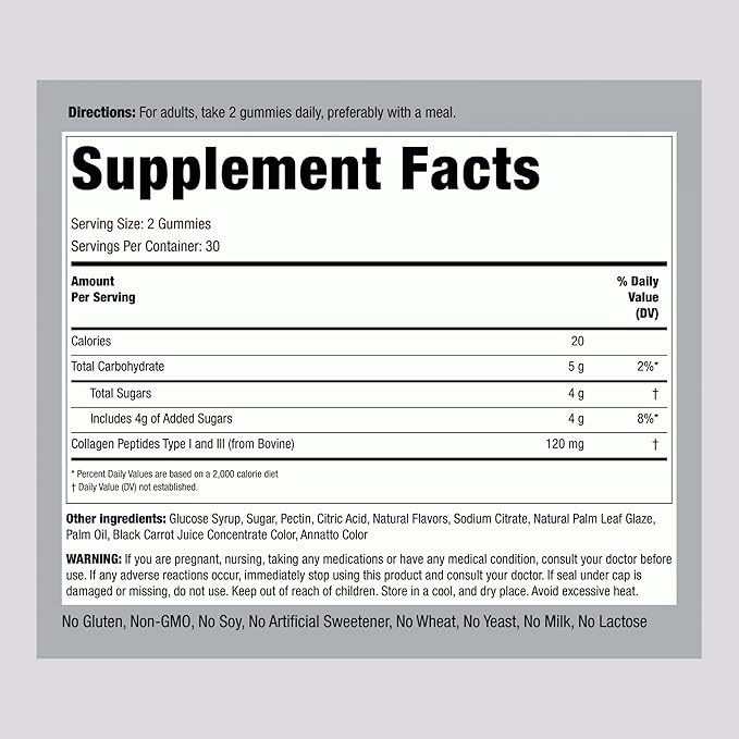 Piping Rock Collagen Gummies | 60 Count | Collagen Peptides Type 1 and 3 | Strawberry Flavor | Bovine Supplement | Non-GMO, Gluten Free