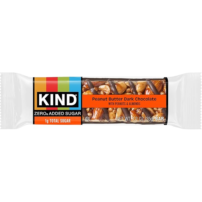 Kind Zero Added Sugar Healthy Snacks Bars, Peanut Butter Dark Chocolate, Gluten Free, High Fiber, Keto Snacks, 5g Protein, 5 Count