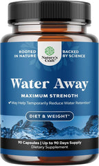 Water Away Herbal Diuretic Pills High Strength - Fluid Retention Supplement with Dandelion Leaf Extract & Green Tea for Bloating Relief for Women & Men - Capsules for Leg & Feet Swelling - 90 Count