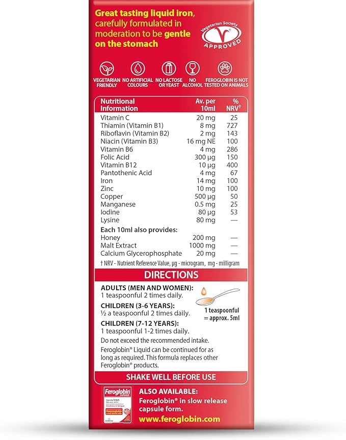 Feroglobin Gentle Iron and Nutrient Liquid - Reduce Tiredness and Fatigue | Maintain Health and Vitality | Natural Iron Source