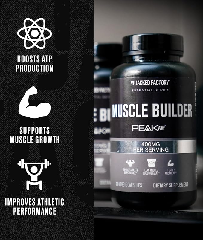 Jacked Factory Muscle Builder Bundle – Peak ATP Muscle Builder (30 Capsules) & HMB + Leucine Capsules (2g L-Leucine, 1g HMB) (180 Capsules) – Muscle Growth, Strength, Lean Muscle & Recovery Support
