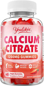 Calcium Citrate Gummies 1200 mg, Calcium Supplement for Women & Men, Ultimate Absorption Calcium Gummies for Bone, Muscle & Immune Support, Strawberry Flavor, 60 Count