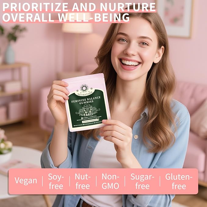 Feminine Balance Gummies for Women – Daily pH & Probiotic Support with Pineapple & Vitamin C, Supports Flora & Immune Health, Vegan & Gluten-Free, 60 Gummies (30-Day Supply)