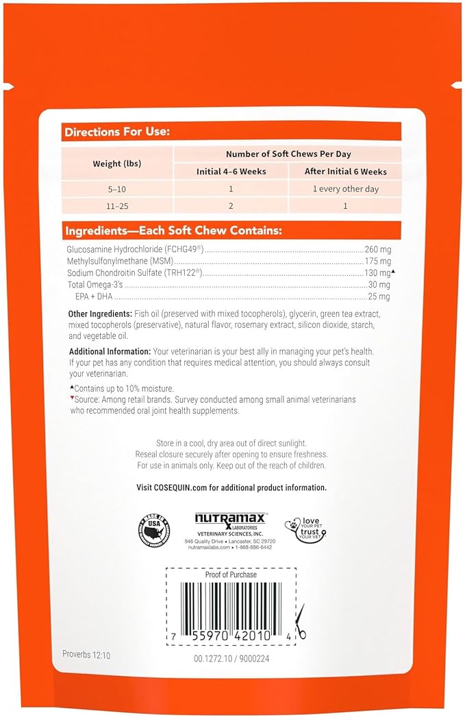 Cosequin Minis Soft Chews Maximum Strength with MSM Plus Omega3,45 Count (Pack of 2)