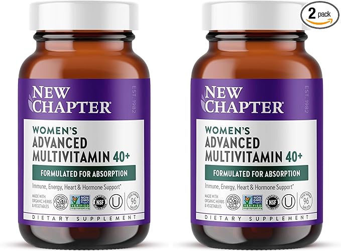 New Chapter Women's Multivitamin 40+ Advanced Formula for Heart,Hormone,Immune&Energy Support,Higher Levels of Whole-Food Fermented B Vitamins +D3,Made Organic Non-GMO Ingredients,96 Count (Pack of 2)