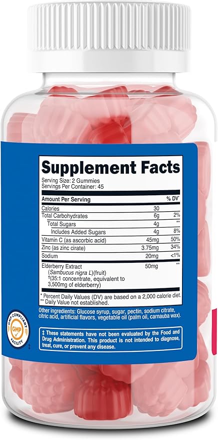Nutricost Elderberry Extract Gummies 90 Gummies for 45 Servings Per Bottle - with Vitamin C & Zinc, Gluten Free
