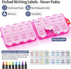 Foldable Weekly Pill Organizer 2 Times a Day with 2 Extra Compartments - Etched Labels - Portable 7 Day AM PM Medicine Box, Week Daily Travel Pill Case Holder for Meds, Vitamin, Supplement -Clear Pink