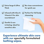 Nurture XL Rinse Free Bathing Wipes for Adults w/Aloe | Waterless Cleansing for sensitive skin | Disposable Adult Body Bath Wet Wipe for Disabled Bedridden | 48 wipes