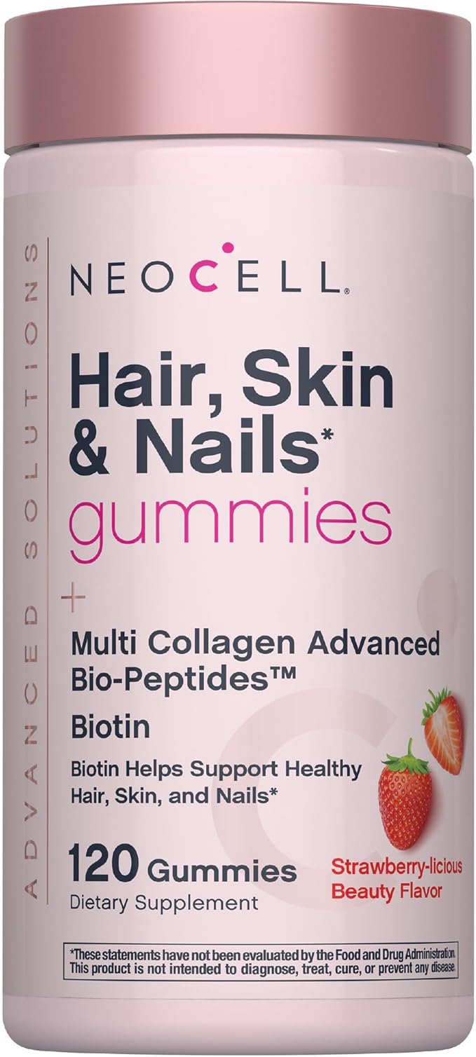 NeoCell Hair Skin and Nails Gummies | 120 Count | with Multi Collagen Advanced Bio-Peptides | Plus Biotin and Vitamin C | Advanced Formula | for Women and Men