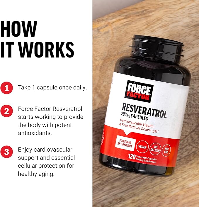 Force Factor Resveratrol Supplement to Support Heart Health, Antioxidants Supplement and Free Radical Scavenger Made with Japanese Knotweed, Vegan, Non-GMO, 120 Vegetable Capsules