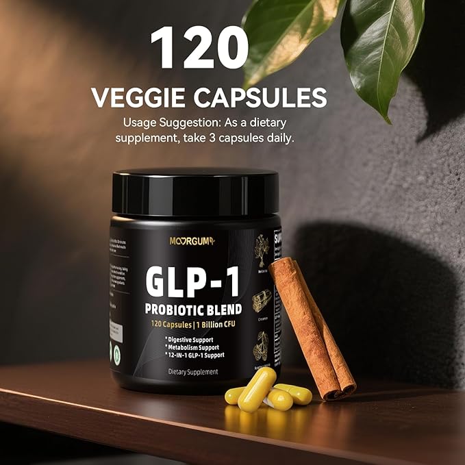 GLP-1 Support Probiotic Blend Capsules 120 Count - Glp1 Booster with Berberine, 1 Billion CFU, 5 Probiotic Strains - 1500mg Glp1 Blend Supplements, for Gut Health, Digestive Wellness Support
