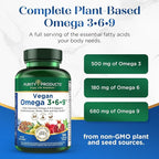 Purity Products Vegan Omega 3 6 9 Formula - “5 in 1” Essential Fatty Acid Complex - Scientifically Formulated Plant-Based Vegan Omega 3-6-9 Essential Fatty Acids (EFA) - 3 Month Supply - 180 Softgels