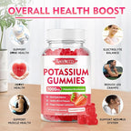 Potassium Gummies, Potassium Bicarbonate Supplement for Adults & Kids, Potassium Supplement for Electrolyte Balance & Muscle Heath, Sugar-Free, Strawberry Flavor, 60 Count