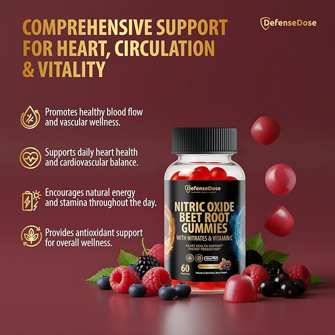 Beet Root Gummies - Advanced Nitric Oxide Blood Pressure & Heart Soft Chews Support Supplement - Men Women Natural Chewable Beets for Cardiovascular Health & Energy - Sugar-Free Vegan