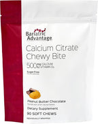 Bariatric Advantage Calcium Citrate Chewy Bites 500 mg - Highly Absorbable & Digestible - Vitamin D3 - Easily Chewable Calcium Supplement - Peanut Butter Chocolate - 90 Count