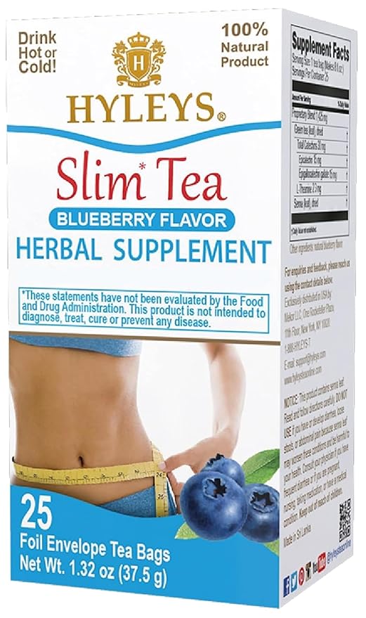 Hyleys Slim Tea Blueberry Flavor - Weight Loss Herbal Supplement Cleanse and Detox - 25 Tea Bags (1 Pack)
