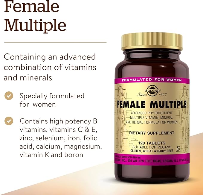 Solgar Female Multiple, 120 Tablets - Multivitamin, Mineral & Herbal Formula for Women - Advanced Phytonutrient - Vegan, Gluten Free, Dairy Free, Kosher - 40 Servings