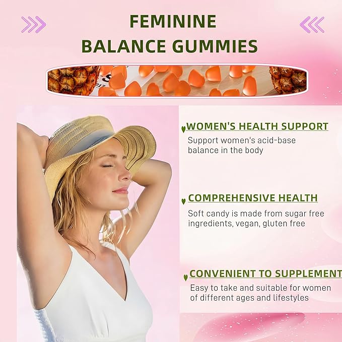 Feminine Balance Gummies - Pineapple Probiotics for Women for Premium Women’s Health & Wellness-Immune Support, Hawaiian Pineapple,60 Gummies (30 Servings)（P1）