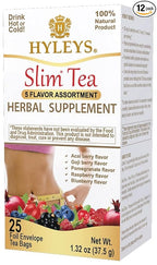 HYLEYS Slim Tea 5 Flavor Assortment - Weight Loss Herbal Supplement Cleanse and Detox - 25 Tea Bags (12 Pack) - Assorted Tea Variety Pack