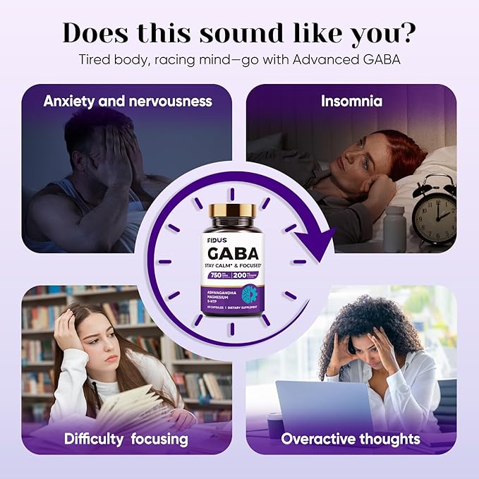 1050mg GABA L-Theanine Ashwagandha - Made in USA - Advanced Sleep Aid & Calm- Magnesium, 5-HTP, Vitamin B6 & B12, GABA (Gamma Aminobutyric Acid) Supplement - Melatonin-Free & Non-Habit Forming