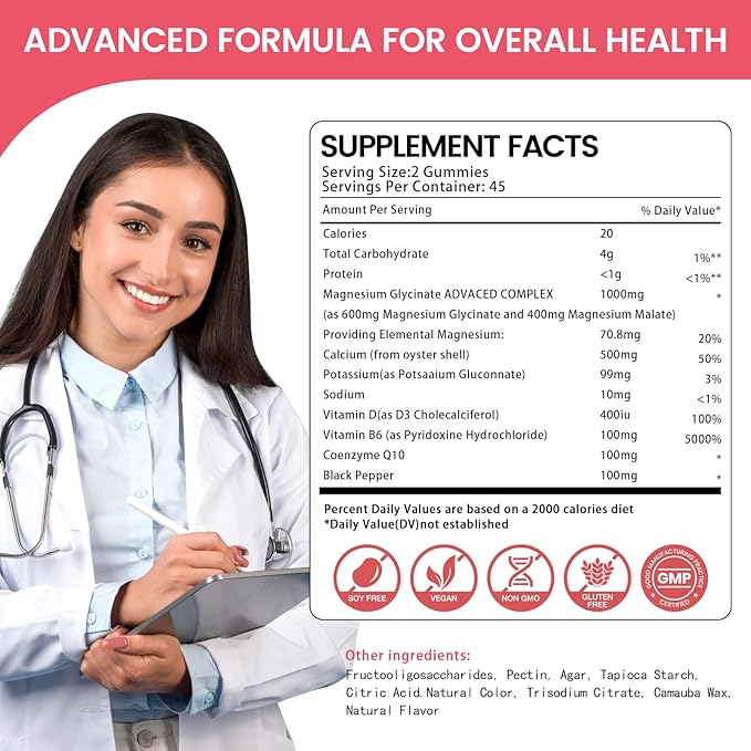 Magnesium Glycinate Gummies 1000mg, Sugar Free Magnesium Potassium Supplements Chewable for Adults with L-Threonate for Sleep, Body Support and Relaxation,90 Raspberry Gummies