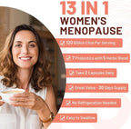 Menopause supplements for women, 120 Billion CFU Probiotic, 13-in-1 Herbs & Botanicals Complex, for Hormone Menopause, Hot Flashes, Night Sweats, Mood Swings, Sleep Disturbances, Vegan, 240 Capsules