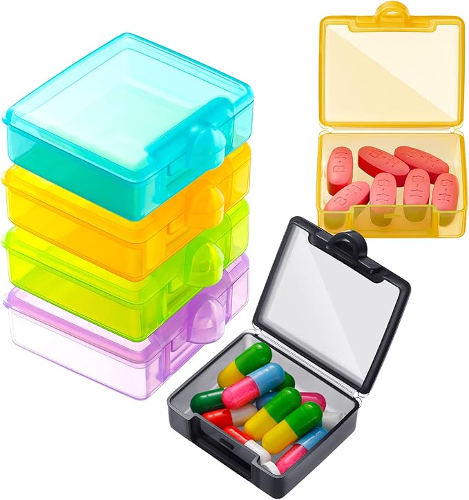 6 Packs Pocket Tiny Pill Case Single Daily Small Pill Container Travel Medicine Holder Cute Portable Personal Medicine Dispensers Organizers for Purse Pills Vitamin Supplements(Assorted Color)