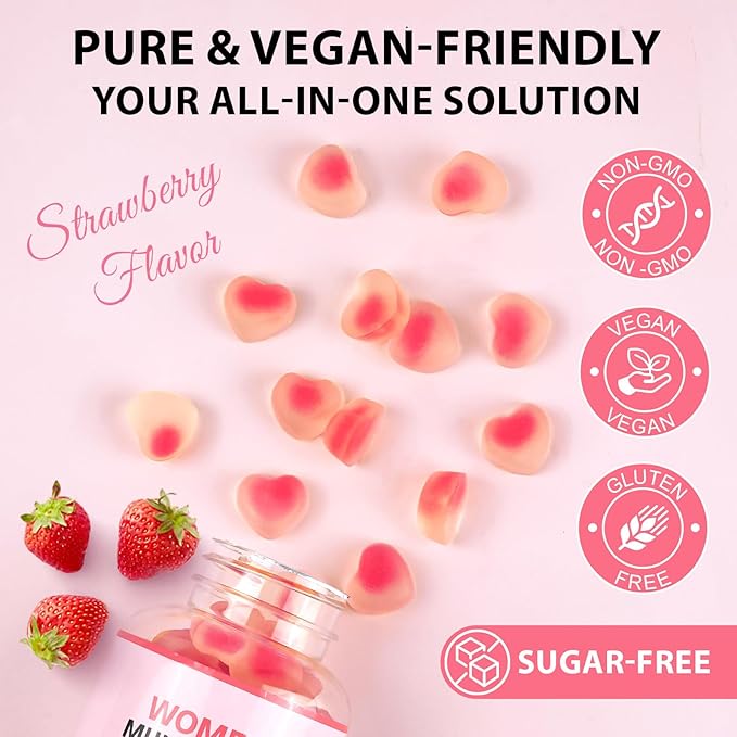 Sugar-Free Women's Multivitamin Gummies – with Inositol, Iron, Biotin, Vitamin D3 & K2 – Supports Energy, Immunity, Hair, Skin & Nails – Vegan, Non-GMO, Gluten-Free – 60 Count 30 Day Supply