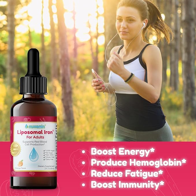 Nuvamin – Liquid Iron Drops for Women, Men, Adults, Pregnant, & Lactating. 2Fl.Oz,18mg of Elemental Iron, 60 Daily Servings. All Natural - High Absorption - No Metallic Aftertaste, Orange Flavor