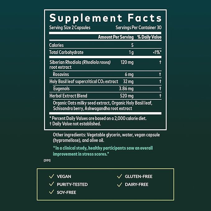 Gaia Herbs Adrenal Health Daily Support - Herbal Supplement with Ashwagandha, Holy Basil & Schisandra - Help Maintain Healthy Energy & Stress Levels* - 60 Vegan Liquid Phyto-Caps (30 Servings)