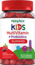 Piping Rock Kid's Multivitamin and Probiotic | 50 Gummies | Berry Punch Flavor | Vegetarian, Non-GMO, Gluten Free Children's Supplement