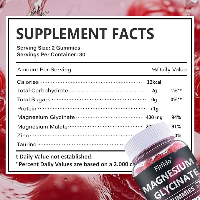 Magnesium Glycinate Gummies 400mg, Chewable Sugar Free Magnesium Supplement with Magnesium Glycinate, Magnesium Malate and Protein for Sleep, Relaxation, Brain & Muscle - Vegan (60 Count, Raspberry)