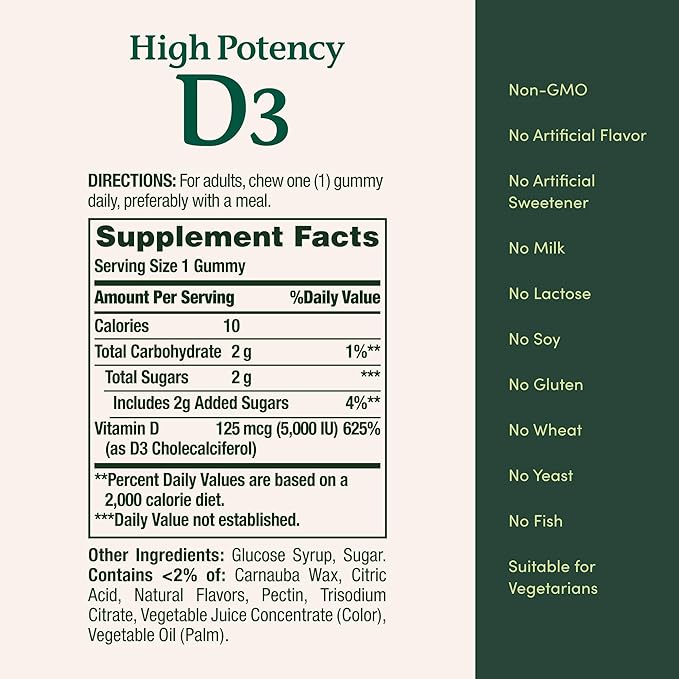 Nature’s Bounty Vitamin D 5000 IU Gummies, Vitamin D3 High Potency Immune Support & Bone Health Supplement, 5000 IU in 1 Gummy, Strawberry Flavor, 2 month Supply, 60 Vegetarian Gummies for Adults